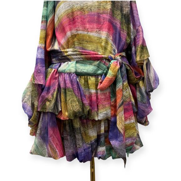 Valtadoros Mykonos Athens Ruffled Multicolor Mini Dress Size Small - Picture 3 of 6